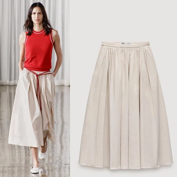 NWT ZARA RUFFLY WAIST SKIRT WHIT POCKETS - Picture 4 of 15